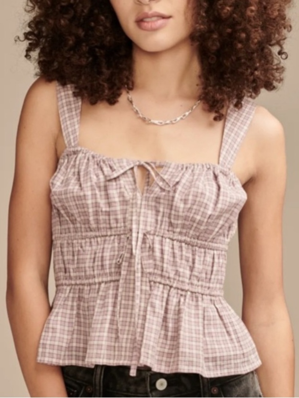 lucky brand purple plaid peplum tank